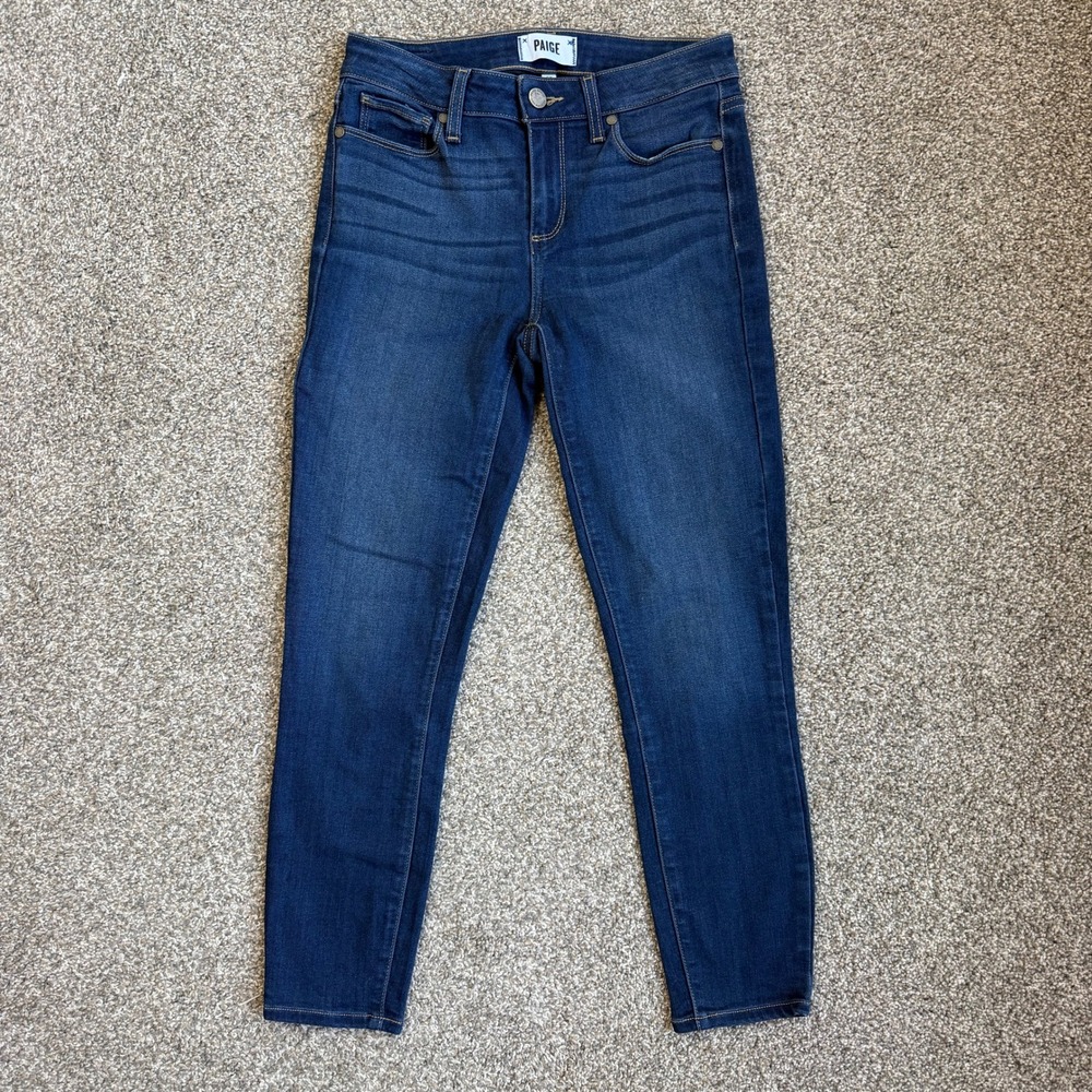PAIGE Verdugo Crop Skinny Jeans Cartman Dark Wash Blue Denim 27‎